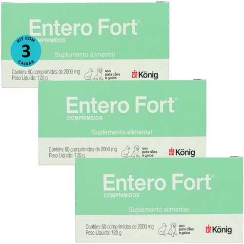 Entero Fort 2000mg Com 60 Comprimidos Para Cães e Gatos Kit Com 3 Entero Fort 2000mg Com 60 Comprimidos Para Cães e Gatos Kit Com 3